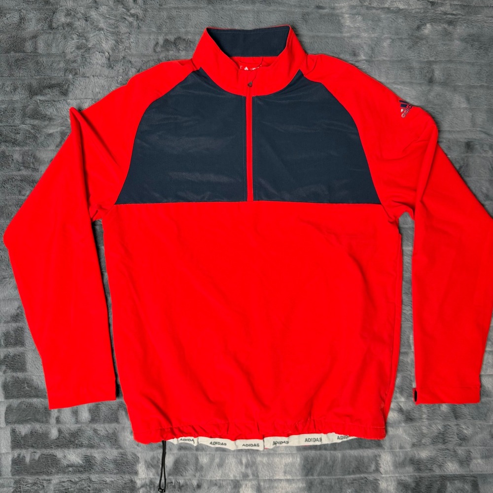 Adidas Golf Pullover Mens Medium Red Navy Blue 1/4 Zip Windbreaker Colorblock